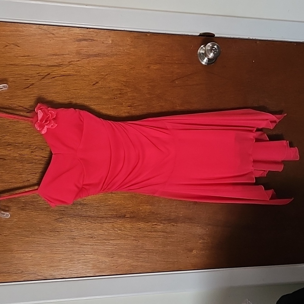 Coral party dress.